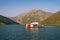 Ferry. Montenegro, Bay of Kotor. Ferryboat runs across narrowest part of the bay - Verige Strait
