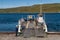 Ferry on Otway Sound ready to take passengers on Brunswick Peninsula, Patagonia, Chile