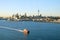 Ferry passing by Auckland Harbor