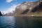 Ferry sailing in the fiord of Naeroy, Norway