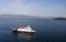 Ferry ship arriving at Scottish town of Wemyss Bay