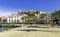 Ferry station in the port of Ibiza with Old Town