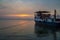 Ferry in the sunset at the island ometepe in nicaragua.