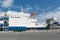 Ferry to England moored at harbor gate in Calais, France