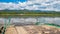 Ferry transports a timber truck across the Selenga river in the village of Ilyinka, Republic of Buryatia