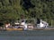 Ferryboat makes the crossing of cars through the Bertioga channel