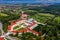 Fertod, Hungary - Aerial panoramic view of the beautiful Esterhazy Castle Esterhazy-kastely and garden in Fertod