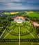 Fertod, Hungary - Aerial panoramic view of the beautiful Esterhazy Castle Esterhazy-kastely and garden in Fertod