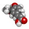 Ferulic acid herbal antioxidant molecule. 3D rendering. Atoms are represented as spheres with conventional color coding: hydrogen