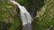 Fervenza do Toxa Waterfalls, Spain. Massive Cascades Over Steep Rock Mountains. Aerial Shot