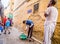 Fes, Morocco - October 16, 2013. Islamic rituals on the street during festival Eid al Adha - man cleaning intestines