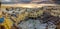 Fes, Morocco, Tannery aerial view Africa Old tanks of the Fez`s tanneries with color paint for leather