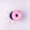 Fesh Pink Donut With Coffee Americano Flat Lay Top View Donut and Coffee
