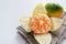 Feshness Japanese orange Mikan on wooden plate