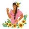 Festa Junina holiday design element. Beautiful brazilian woman flat vector isolated.