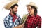 Festa Junina: party in Brazil. Brazilian couple wearing plaid sh