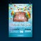 Festa Junina Party Flyer Illustration with typography design on vintage wood board. Flags and Paper Lantern on Blue Sky