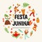 Festa Junina poster. Latin dancing party, traditional brazil carnaval in June. Dance people, musical instruments guitar