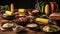 A Festa Junina table setup, showcasing a selection of typical treats such as corn on the cob. Brazilian food. Generative AI.