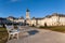 The Festetics baroque castle with white benches in the front near to Lake Balaton and Heviz in Hungary