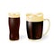 Festival of beer. Dark beer in a mug and in a glass with foam isolated on white background with a shadow. illustration