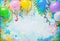 Festival, carnival or birthday party frame with balloons, streamers and confetti