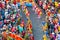 Festival Chinese Lantern young women carrying flowers parade on street