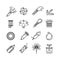 Festival dynamite, party fireworks, festive spark, holiday pyrotechnic line vector icons