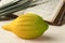 Festival of Sukkot. Book of Leviticus, etrog and lulav. Symbols of Torah-commanded holiday. Selective focus. Closeup