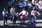 festival of the sun inti raymi with typical clothes dancing and typical hat top view with cobblestone street background -