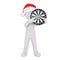 Festive 3d man in a Santa hat holding a target