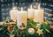 Festive Advent Wreath with burning candles