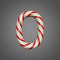 Festive alphabet number 0. Christmas font made of mint striped candy canes. 3D render on gray background.