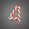 Festive alphabet number 4. Christmas font made of mint striped candy canes. 3D render on gray background.