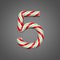 Festive alphabet number 5. Christmas font made of mint striped candy canes. 3D render on gray background.