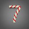 Festive alphabet number 7. Christmas font made of mint striped candy canes. 3D render on gray background.
