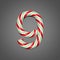 Festive alphabet number 9. Christmas font made of mint striped candy canes. 3D render on gray background.