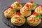 Festive appetizer vol-au-vent with chicken salad, sweet pepper,