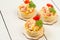 Festive appetizer vol-au-vent with chicken salad, sweet pepper,