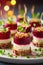 Festive appetizers from beetroot, cheese and multigrain bread on white plate