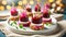 Festive appetizers from beetroot, cheese and multigrain bread on white plate