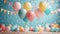 A festive array of colorful balloons, banners, and confetti on a joyful birthday backdrop