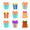 Festive asymmetric Christmas gift boxes collection for background