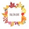 Festive autumn wreath. Hand painted round border with orange, yellow and red leaves, isolated on white background. fall card