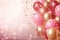 Festive background with golden and white balloons. 3D rendering, Celebration background with pink confetti and golden balloons, AI