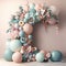 Festive balloon arch, background for a holiday, birthday, wedding, photo shoot, digital holiday background of balloons, pastel col