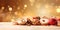 Festive banner with homemade cookies, sugar powder, neutral background, tasty bisquits close-up