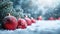 Festive Baubles on Snow with Fir Branches and Defocused Snowfall in Background - Abstract Christmas Card