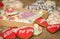 Festive and beautifully decorated gingerbread on the table