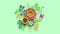 Festive botanical background. Colorful paper flowers and green leaves growing, appearing on pastel mint background. Decorative